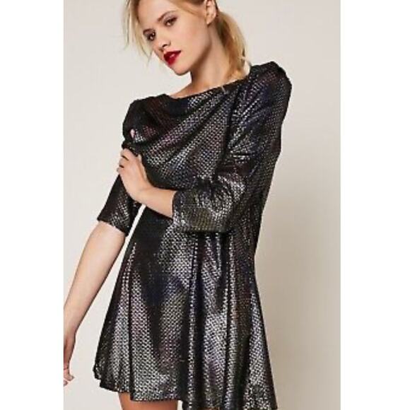 Free People Diamonds Are Forever Shimmer Metallic Mod Shift Cocktail Party Dress - Picture 2 of 12